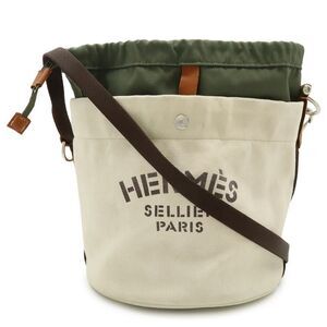 HERMES Sac De Pansage Tote Bag 2WAY Shoulder Bag Canvas Beige Khaki Green